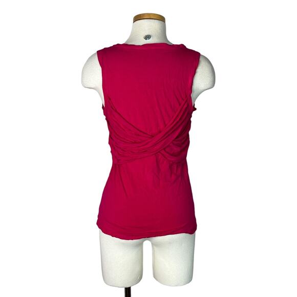 Frenzii Womens Ruched Pleated Tank Blouse Stretch Sleeveless Fuchsia Pink Large - Picture 2 of 6
